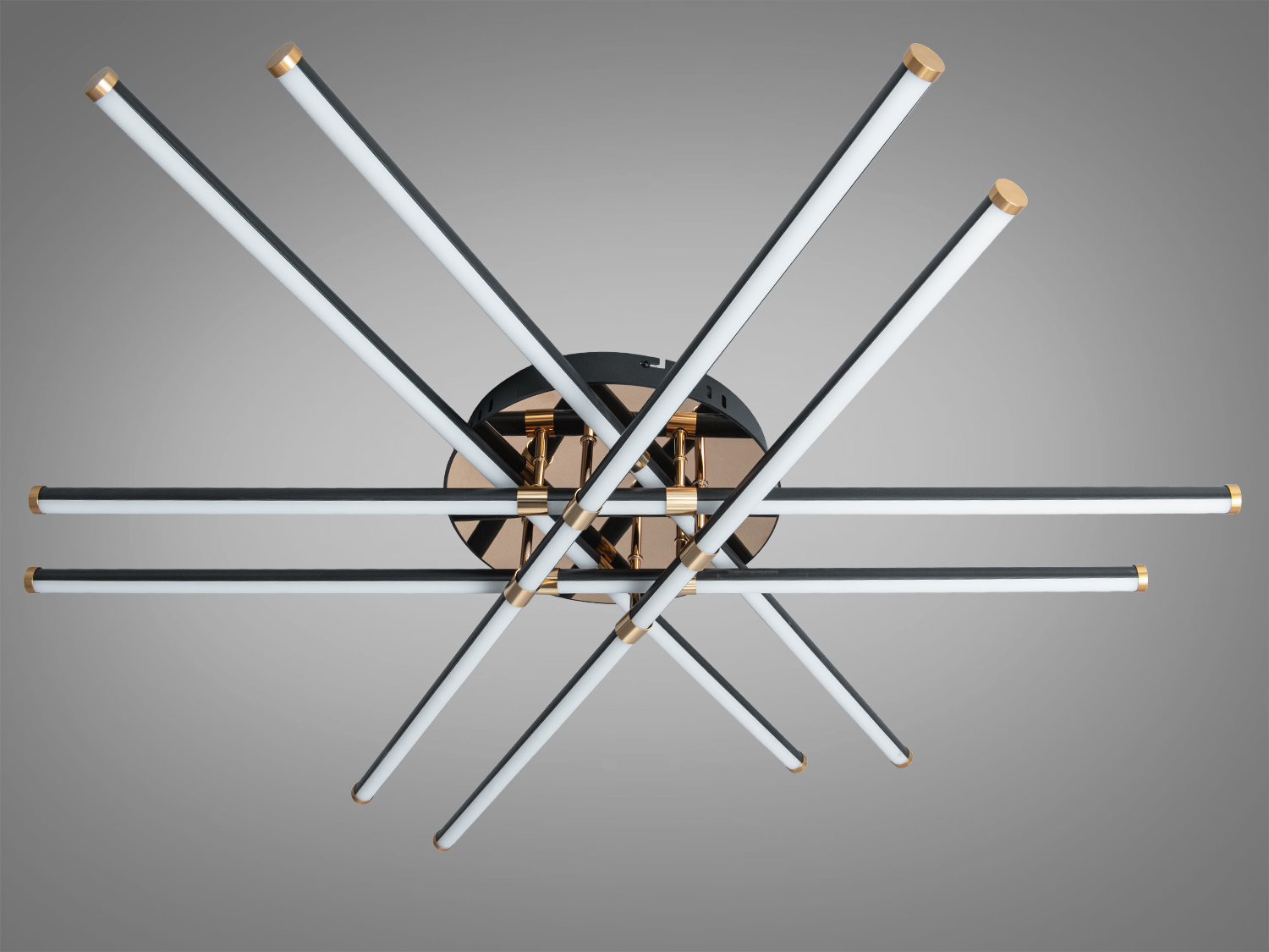 Сучасний світильник з вісьмома чорними LED-трубками, що розходяться від центральної основи. Ідеальний для офісного інтер′єру.