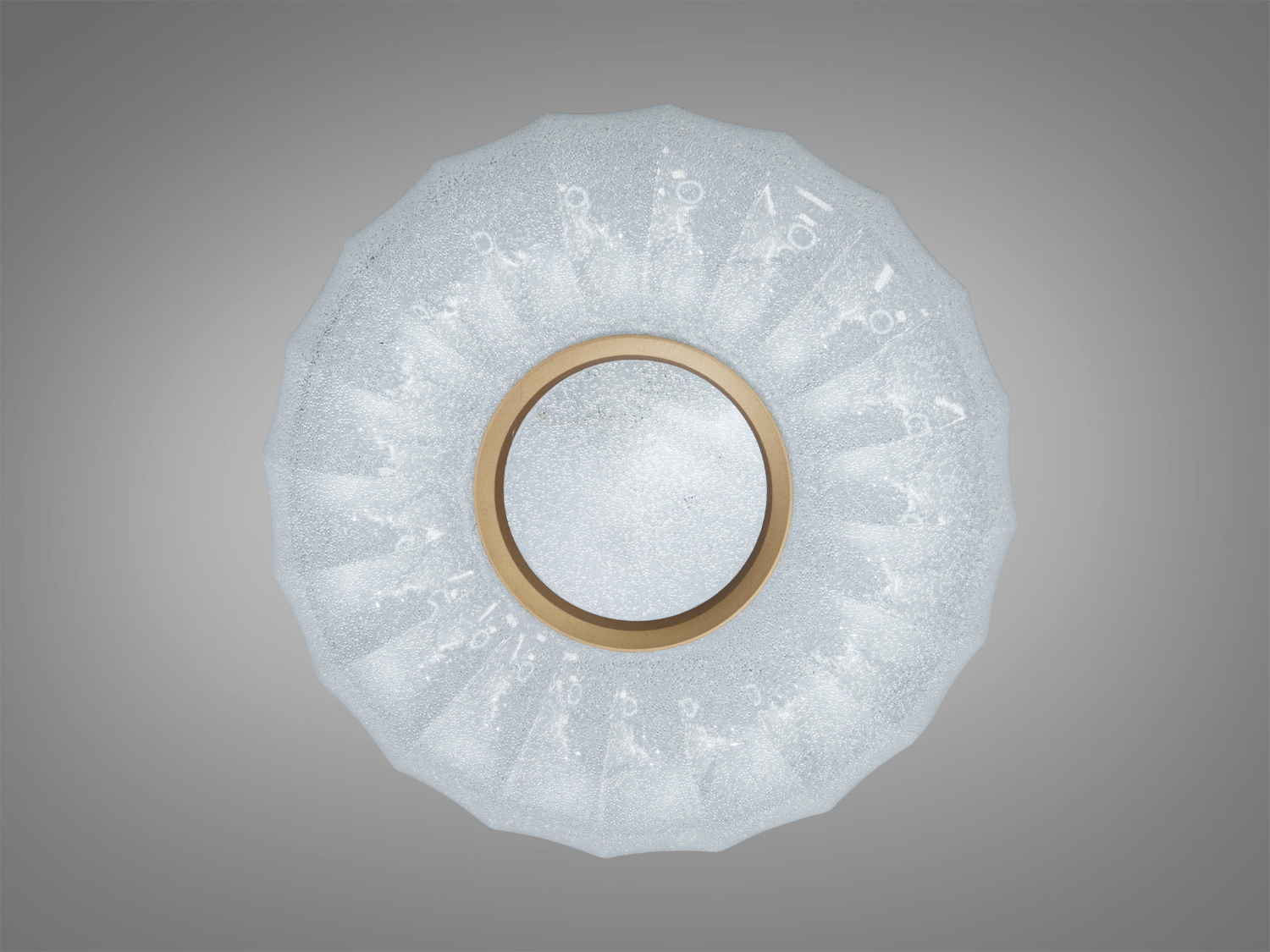 Світильник з рельєфним скляним абажуром та металевим кільцем. Призначений для стельового монтажу у сучасних інтер′єрах.