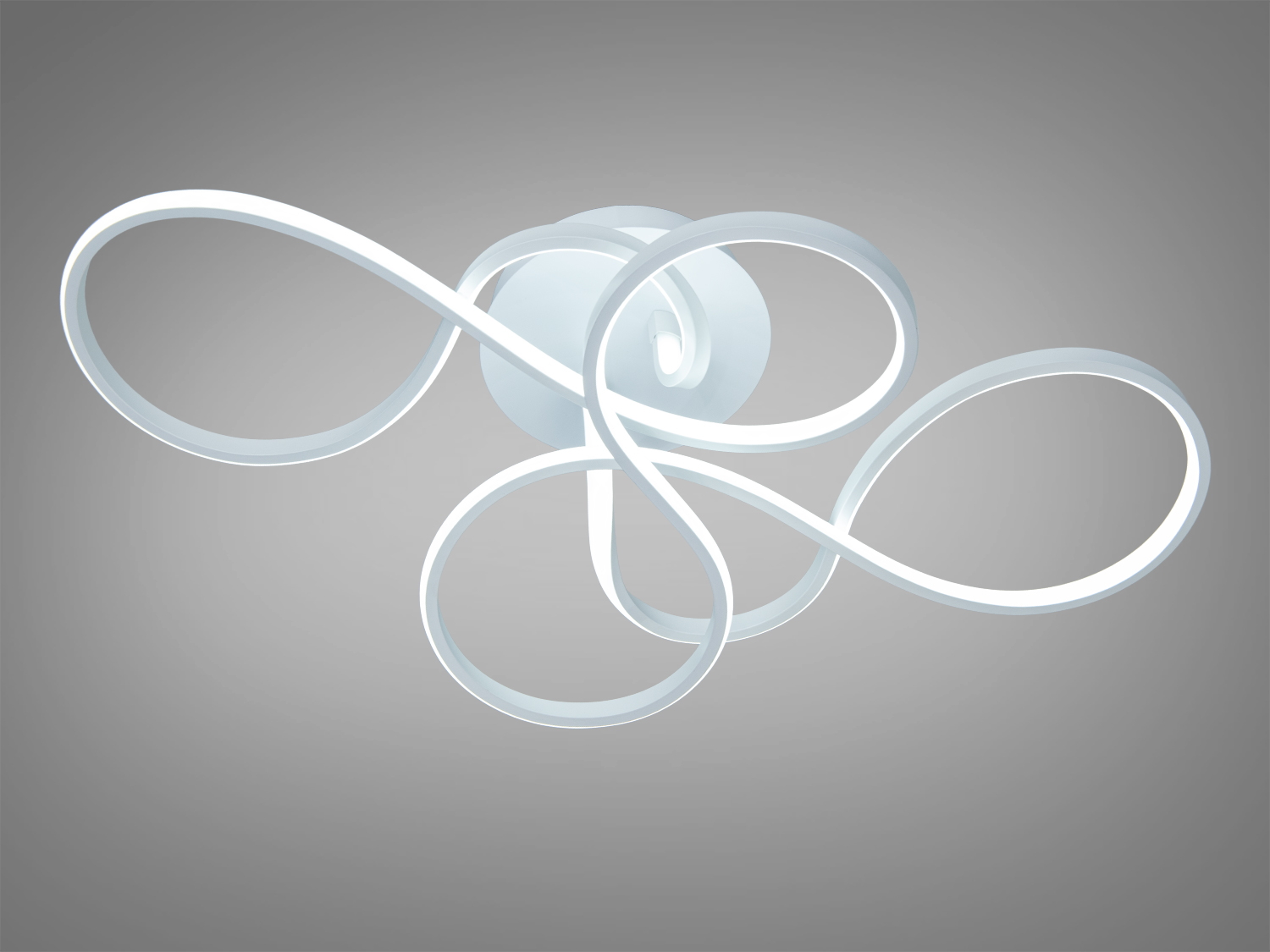 Світильник з білими вигнутими LED-смугами, кріпленням на стелю, підходить для сучасних інтер′єрів, створює м′яке освітлення.