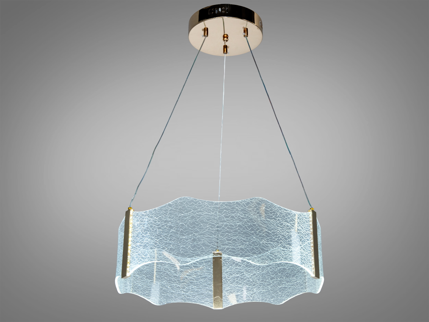 Стельовий світильник з хвилястим дизайном, виготовлений з прозорого акрилу, ідеальний для монтажу в сучасних приміщеннях.