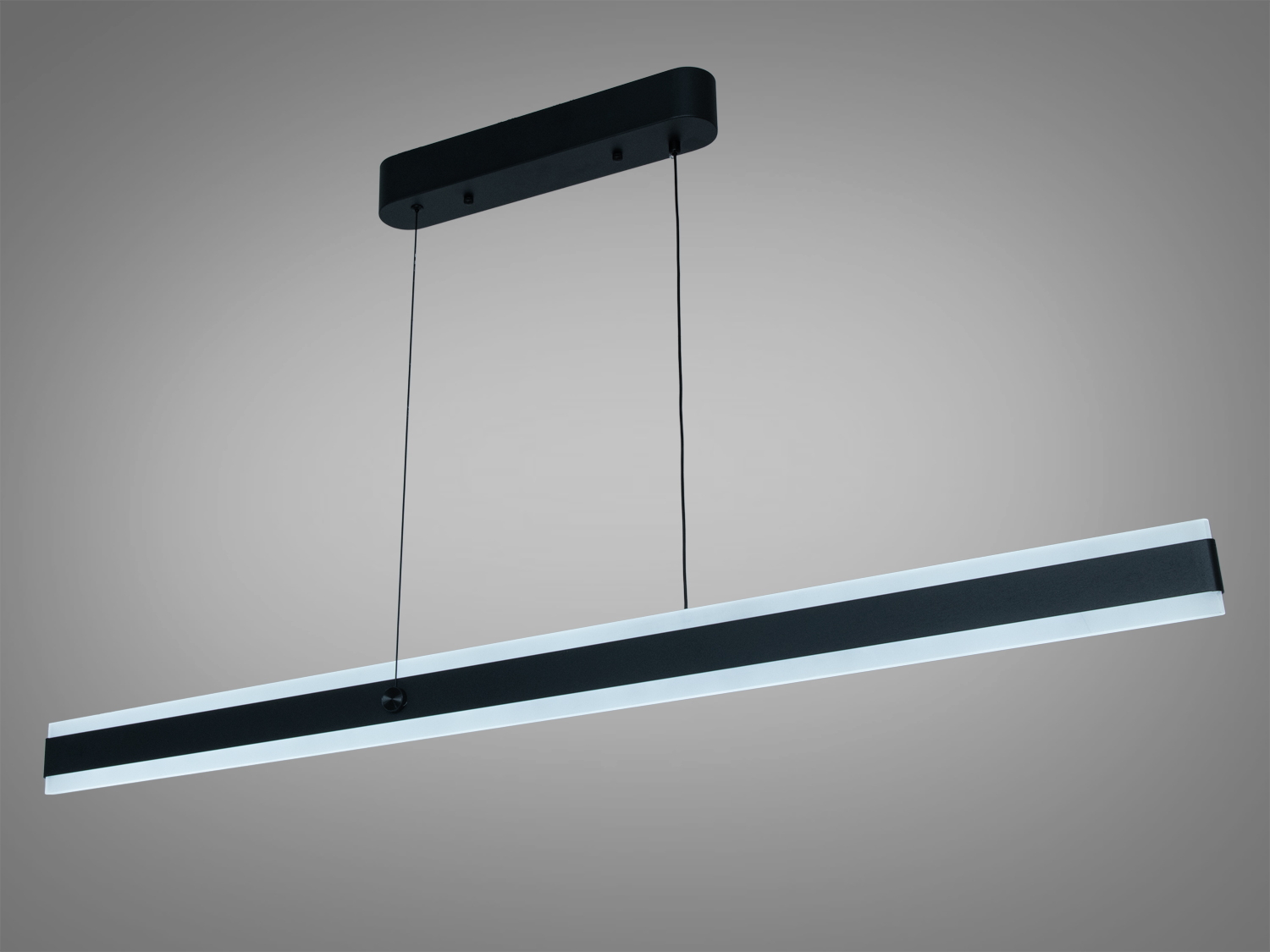 Лінійна підвісна LED люстра Diasha 58W у чорному кольорі. 3190 лм, 3 режими 3200K/4100K/6000K, акриловий розсіювач, регульований підвіс, керування від вимикача.