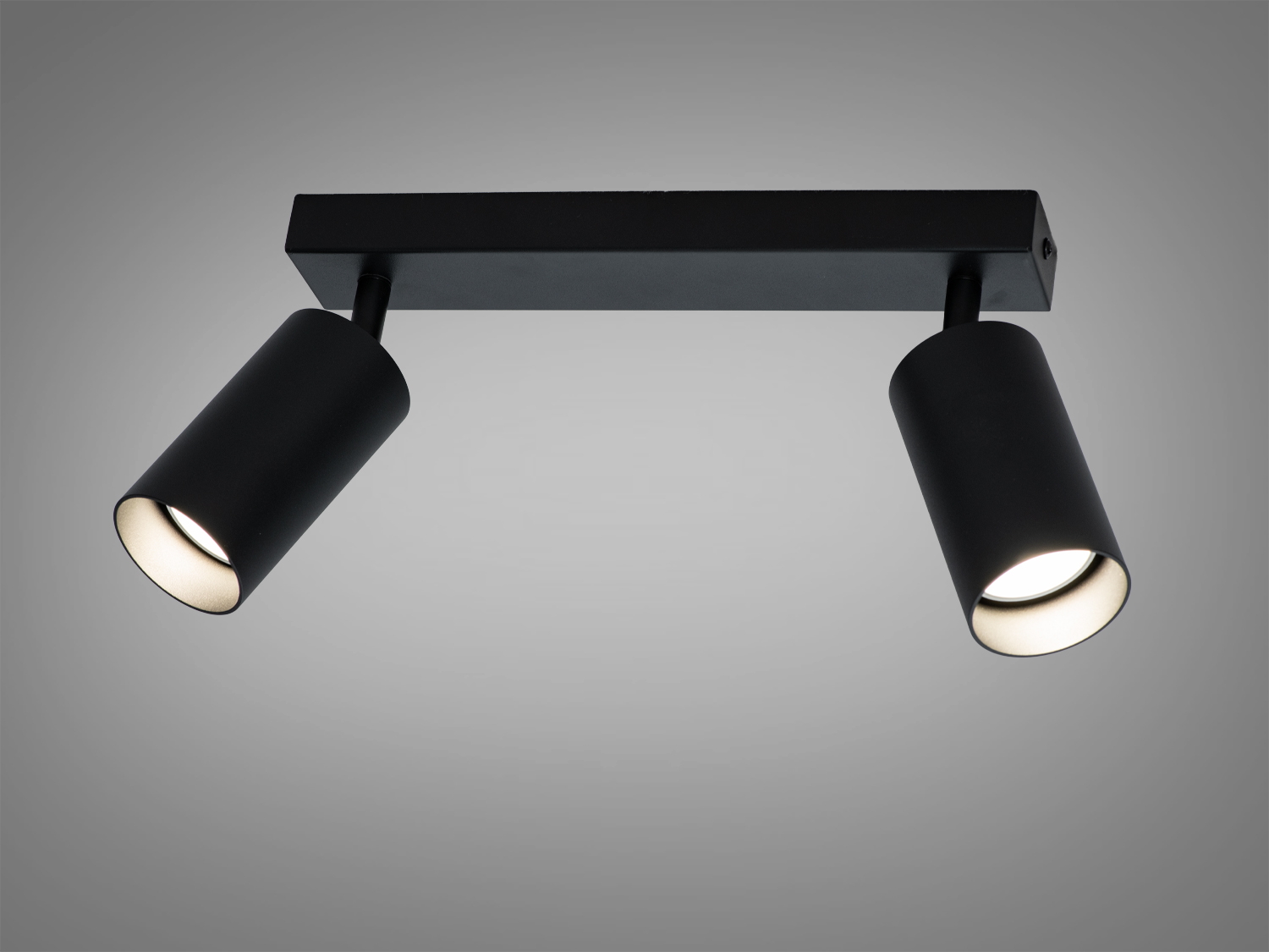 Чорний подвійний світильник з циліндричними лампами, призначений для стельового монтажу, підходить для сучасного інтер′єру.